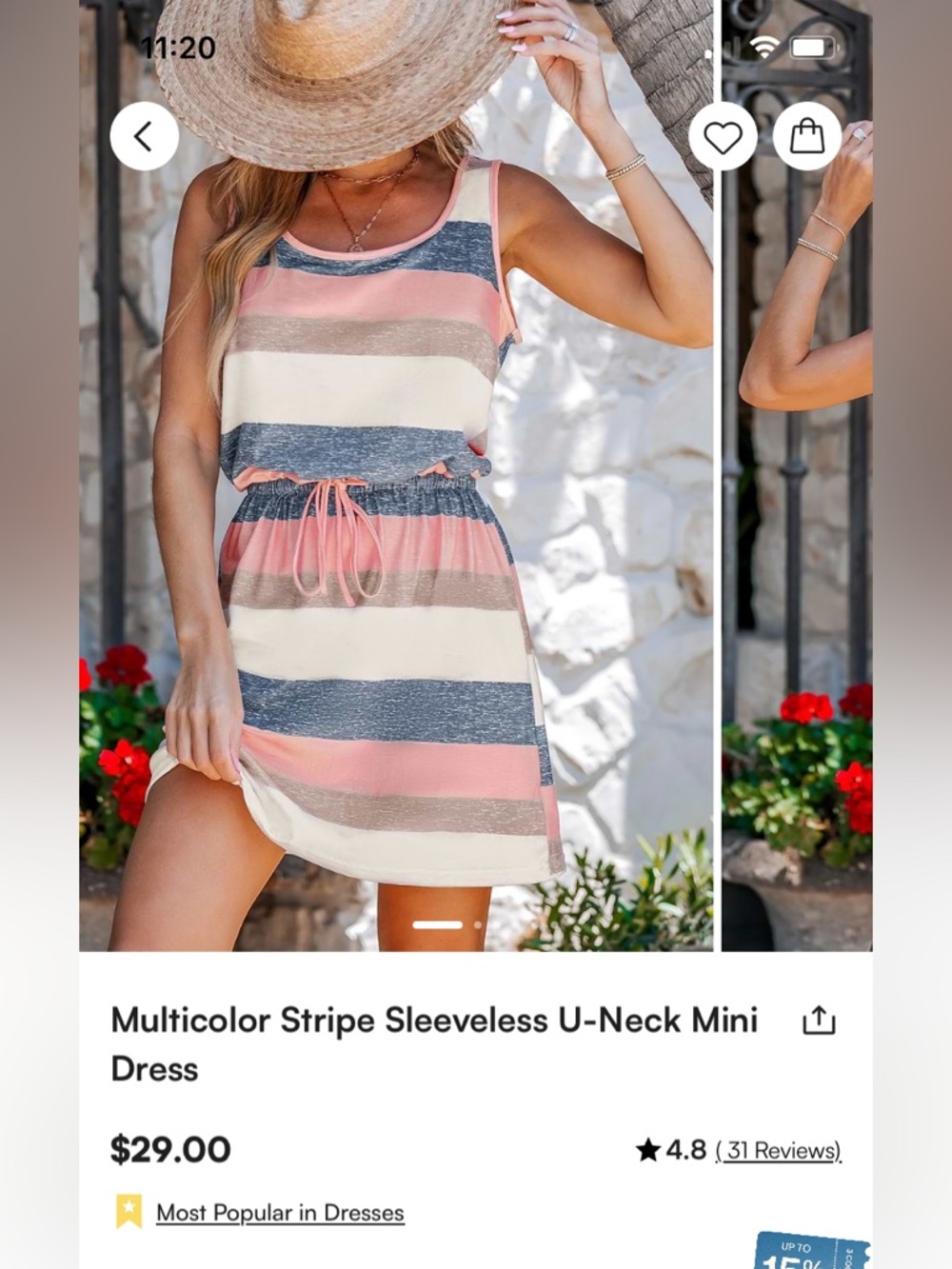 Multicolor Stripe Sleeveless U-Neck Mini Dress - Pink, Navy, Cream